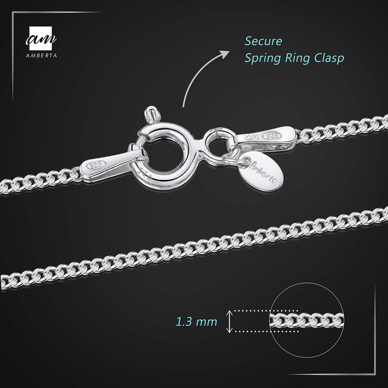 Amberta Children 925 Sterling Silver Chain Necklace (14 inch - 4 to 12 Years Old): Silver 1.3mm Curb Chain - Image 3